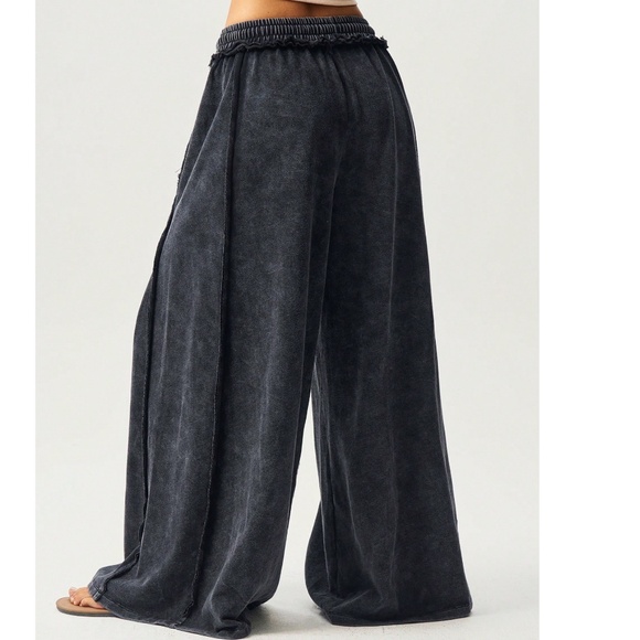 Solid Pockets Stretchy Waist Wide Leg Lounge Pants - Picture 5 of 9
